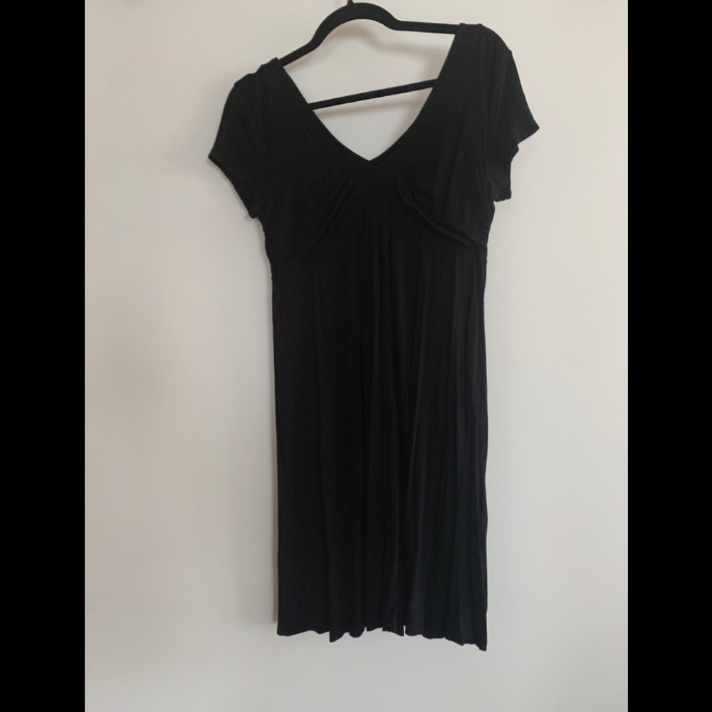 Black Cotton V-Neck Dress